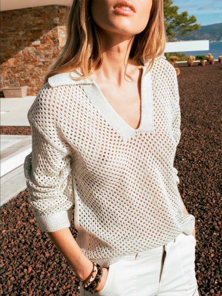 Pull crochet col polo